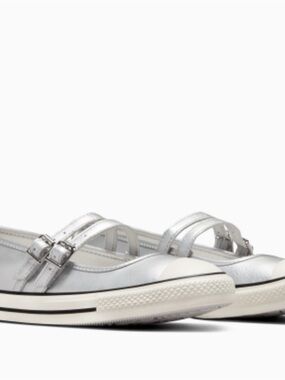 Converse Metallic Silver Double-Strap Mary Jane Sneakers